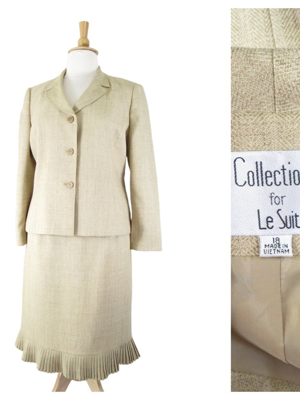 Collections Le Suit Plus Size Beige Cream Skirt Suit 18 Formal Business Career